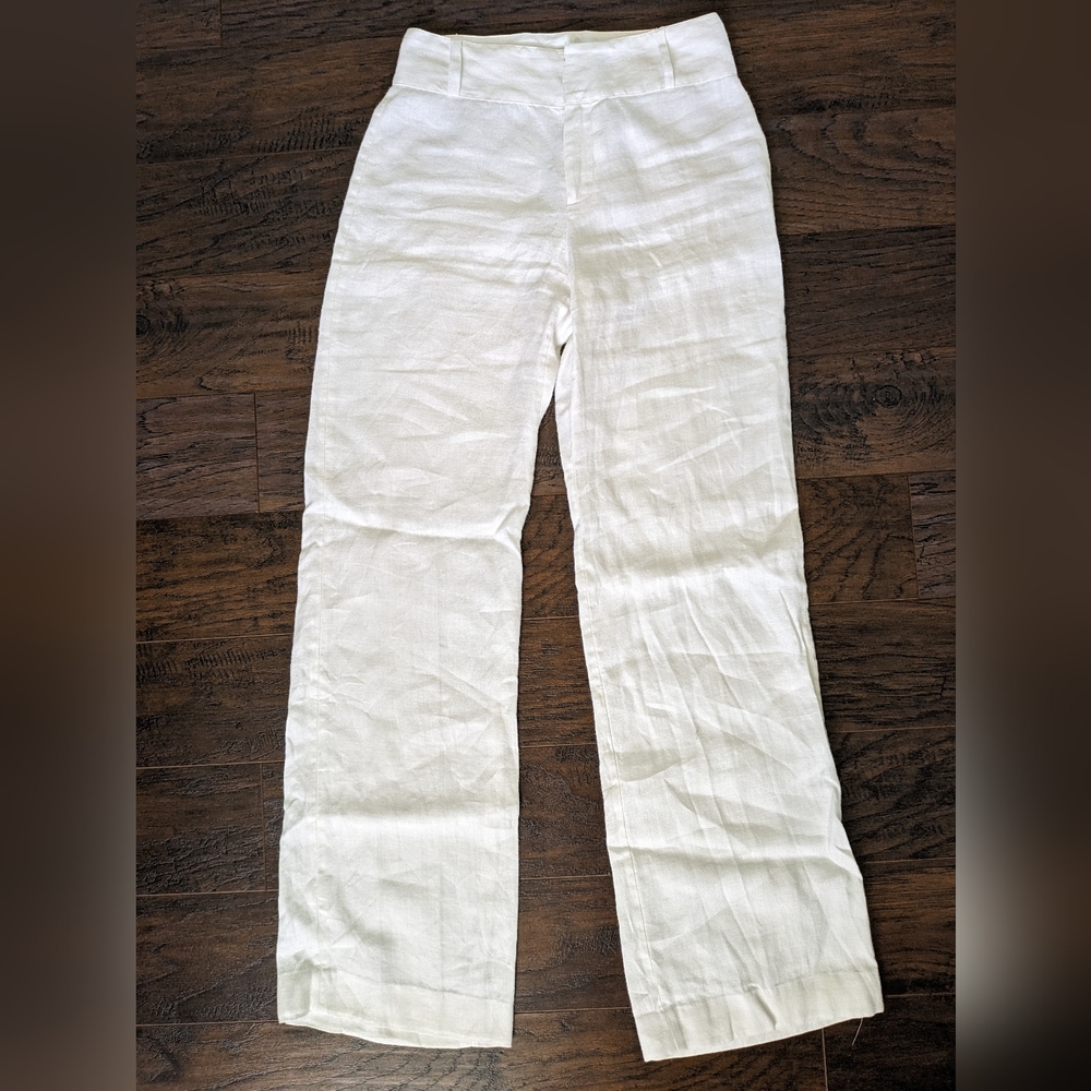 ZARA LINENS PANTS, wide leg, high rise, front zipper & hooks closure